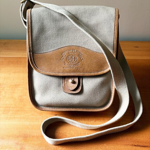 Ghurka Scout Shoulder or Crossbody Bag, Khaki Cotton Twill with Leather Trim - Picture 1 of 16